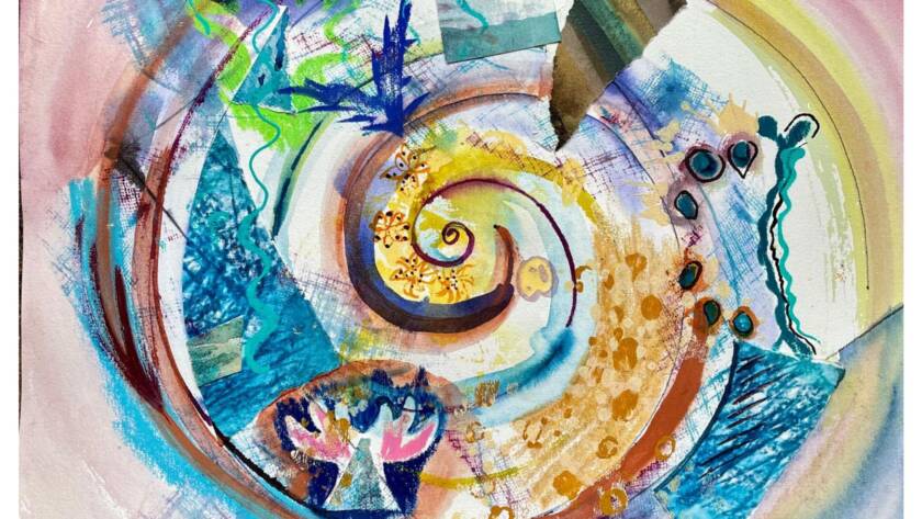 l'image dessine une spirale qui suggère un chemin vers le centre de l'être entre chaos et harmonie