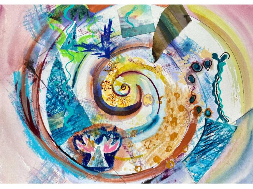 l'image dessine une spirale qui suggère un chemin vers le centre de l'être entre chaos et harmonie