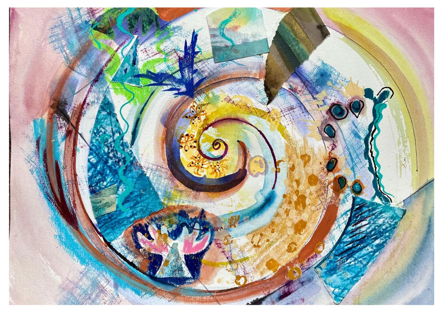 l'image dessine une spirale qui suggère un chemin vers le centre de l'être entre chaos et harmonie